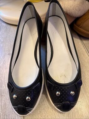 Marc Jacobs Black mouse Face Ballet Flats with Silver Studs